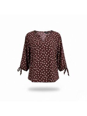 Papermoon Womens Brown Polyester Floral Print Blouse With Tie Sleeves Size XXL